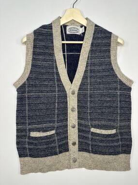 Vintage 1980’s Heritage USA Wool Blend Button Front Cardigan Vest Sweater Size L
